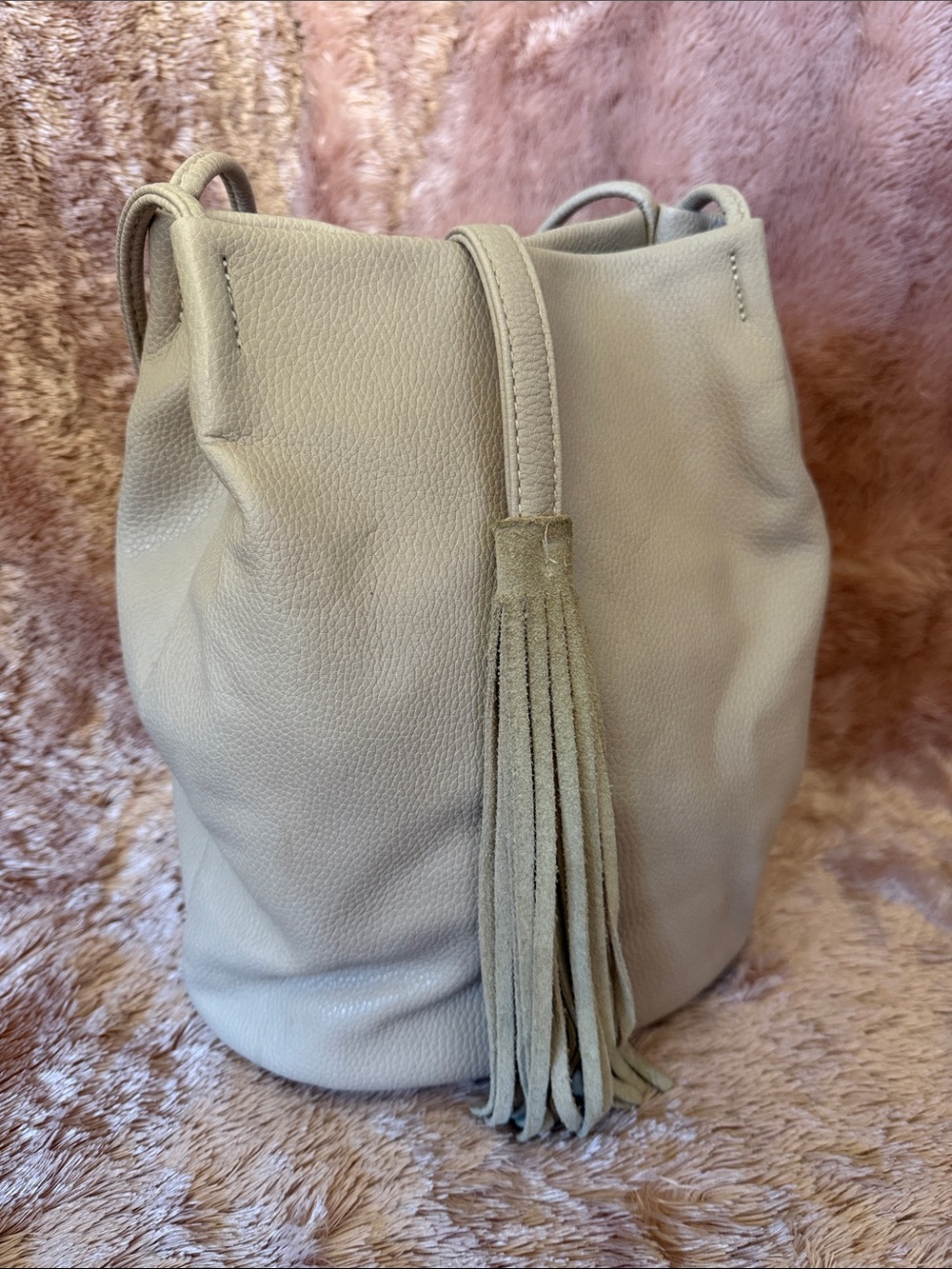 Street Level Anthropologie Vegan Leather Tassel Bucket Bag